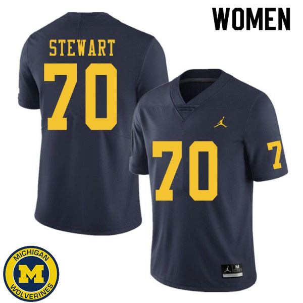 Women Michigan Wolverines #70 Jack Stewart Navy Replica Game Jersey